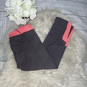 Athleta Balance Stripe Capri Cropped Leggings Gray Orange Sz XS X-Small